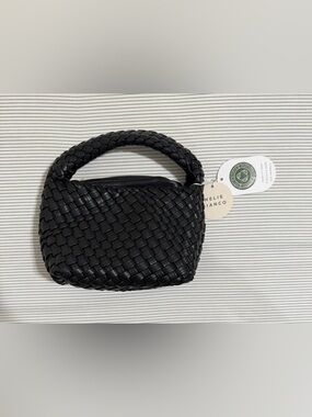 Melie Bianco Johanna Small Recycled Vegan Leather Woven Handbag with Pouch NWT